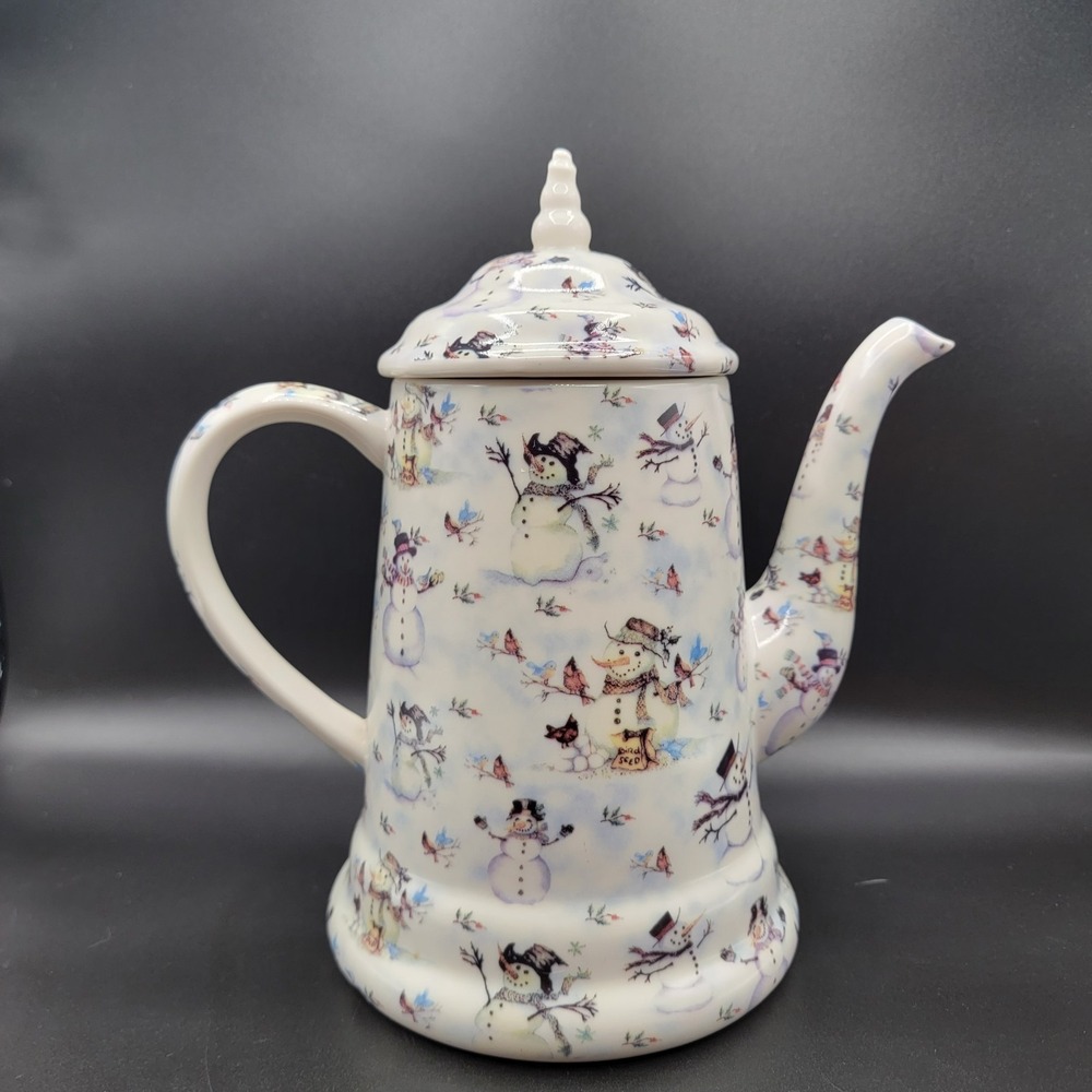 Winter Coffee Pot Tea Pot Snowman Pattern Christmas Grace Ceramic EUC